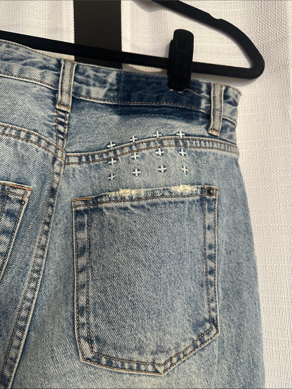 Ksubi Light Blue Distressed Straight Leg Jeans